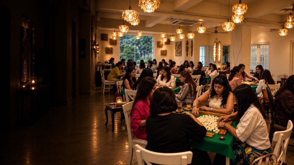 Mahjong players at Mahjong at Fia's Lounge, Richmond Town, Bengaluru